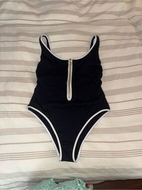 Seafolly Black One-Piece Swimsuit with White Trim and Gold Zip